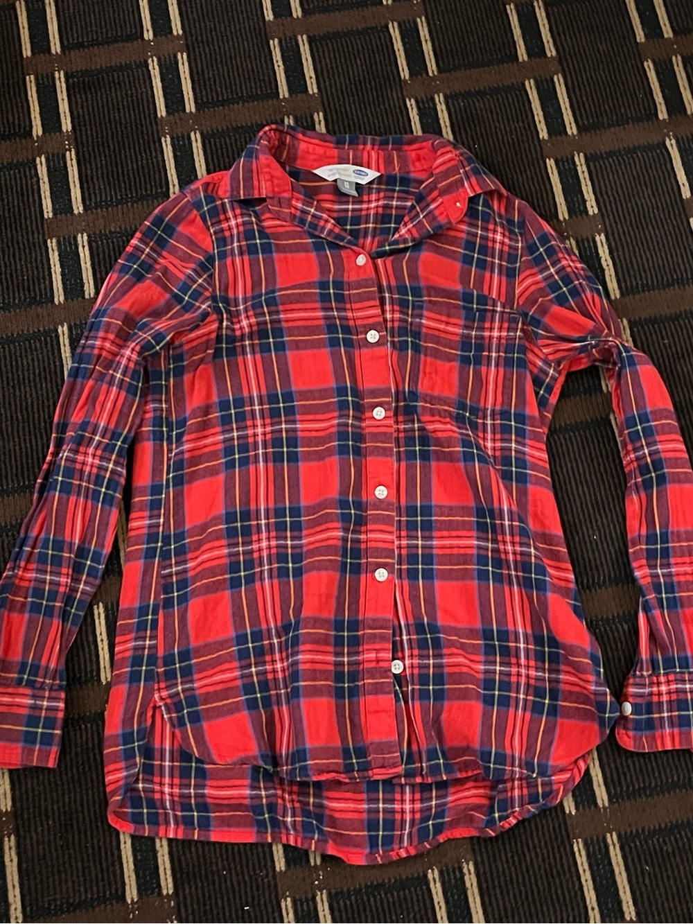 Women’s Old Navy Plaid “Flannel Look” Longsleeve Tshirt XS Red Button Down 805